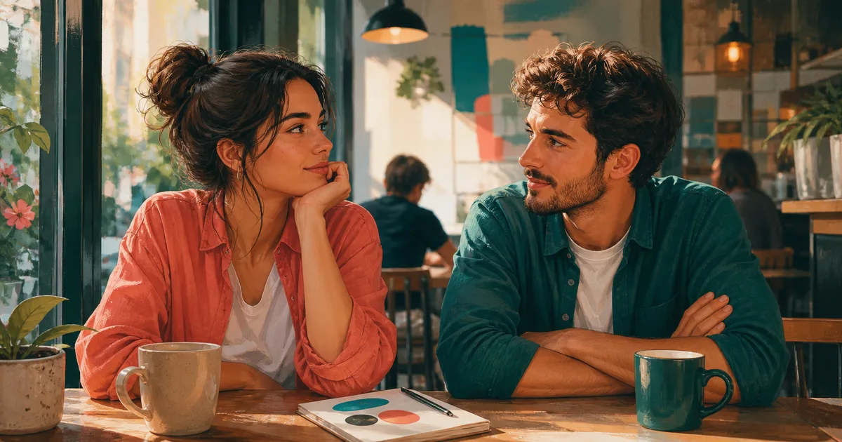 Dos personas tomando caf? y hablando sobre l?mites en una relaci?n ambigua.